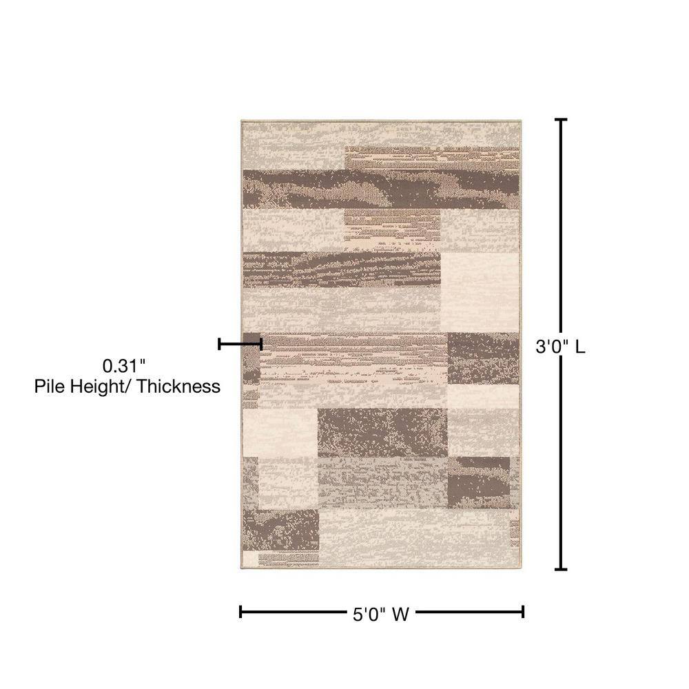 Rockwood Slate and Light Brown Geometric Synthetic Area Rug, 3' x 5'