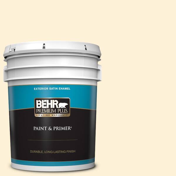 BEHR PREMIUM PLUS 5 gal. #W-D-220 Vanilla Custard Satin Enamel Exterior Paint & Primer
