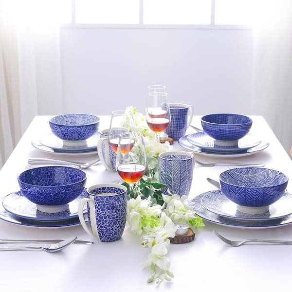 vancasso Ceramic Dinnerware Sets for 4 Haruka Bowls and Plates  Set 16 Pieces Black and White Porcelain Patterned Service Set with Cups  Dessert Dinner Plates: Dinnerware Sets