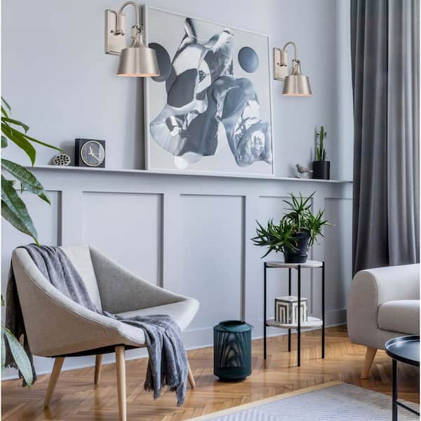 Provin 1-Light Brushed Satin Nickel Wall Sconce with Nickel Metal Shade