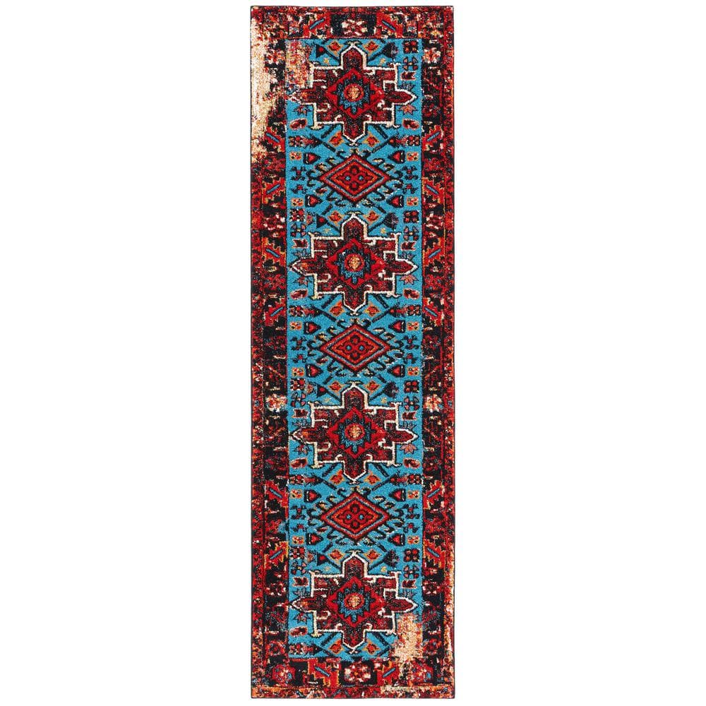Vintage Hamadan Red/Light Blue 2 ft. x 6 ft. Floral Border Runner Rug price history on PriceWatchPro