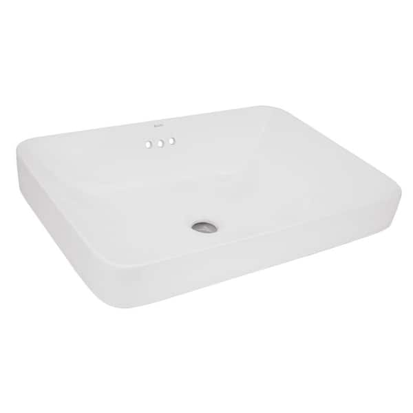 Ruvati Volara 23 in. Semi-recessed Drop in Topmount Rectangular Bathroom Sink in White Porcelain Ceramic