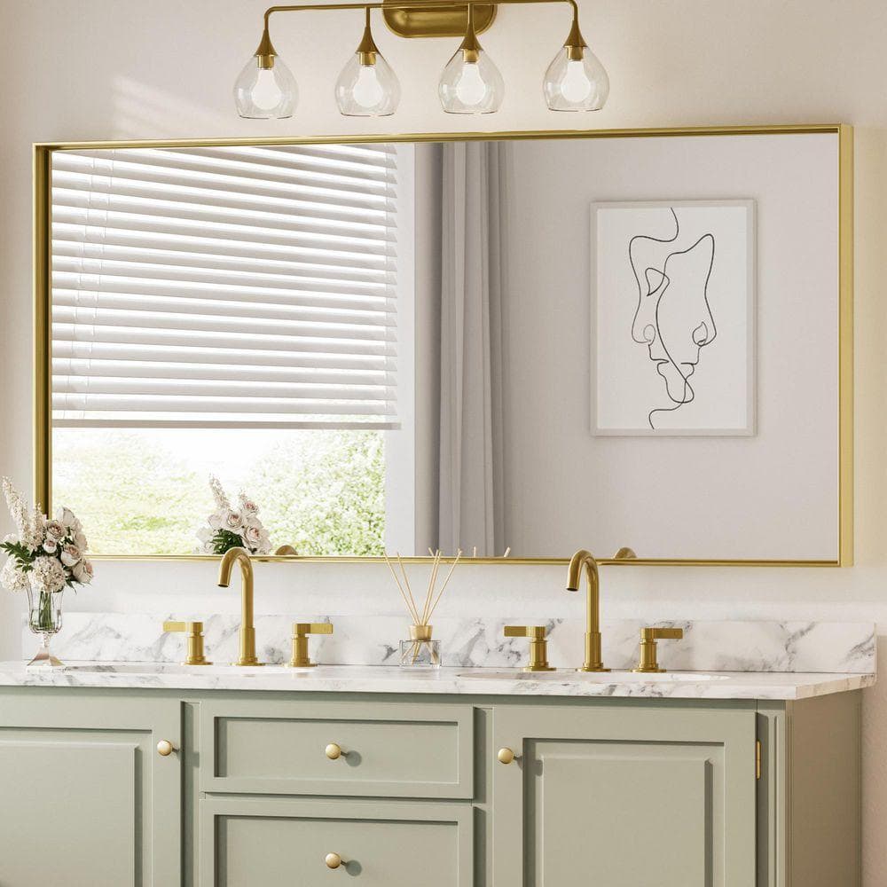 KeonJinn 72 in. W x 36 in. H Framed Brushed Gold Mirrors for