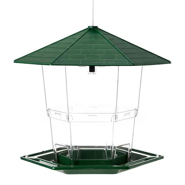 7.8 in. Plastic Bird Feeders for Outdoors Hanging Bird Feeder Wild Birds Seed, Green