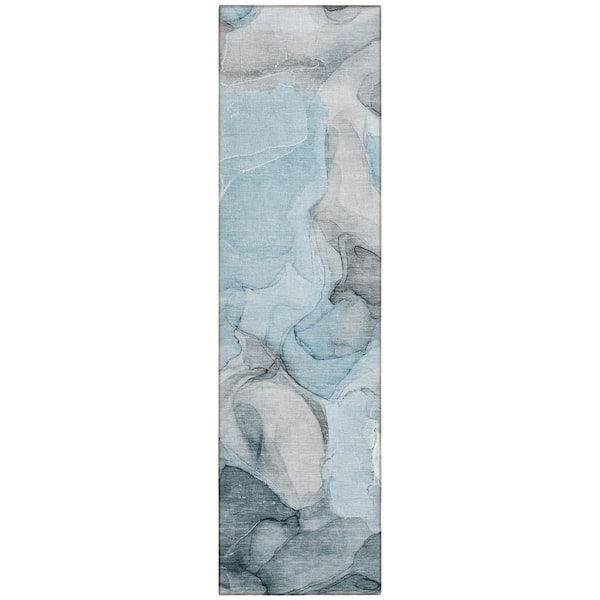 Teal 2 ft. x 7 ft. Abstract Indoor / Outdoor Area Rug