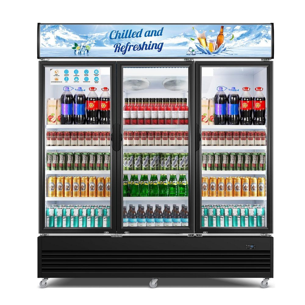 74.41 in. Single Zone Commercial Refrigerator 72.4 cu. ft. Upright Beverage Display Fridge with LED Lighting, Glass Door