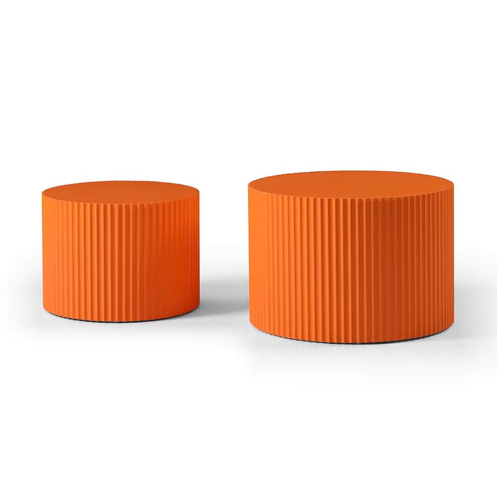 23.62 in. Orange Round Wood Nesting Coffee Table and 18.9 in. Small Side Ta