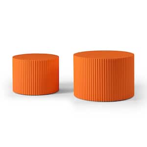 23.62 in. Orange Round Wood Nesting Coffee Table and 18.9 in. Small Side Table Set of 2