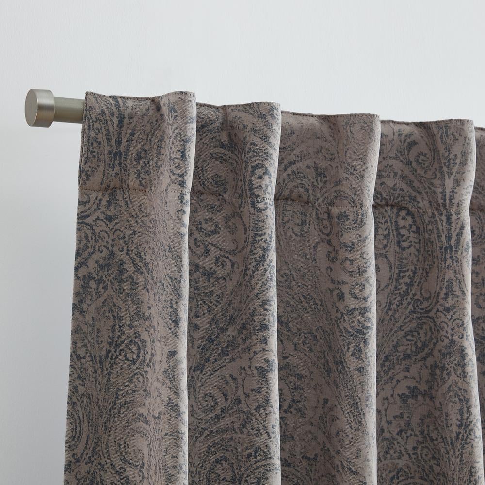 Gray Paisley Blackout Polyester Ground Length Curtain Panel