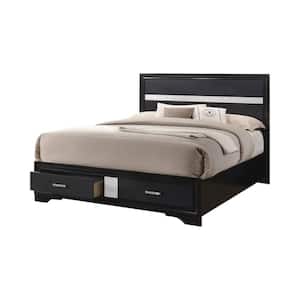 Black and Silver Wooden Frame Queen Platform Bed with Glitter Stripe