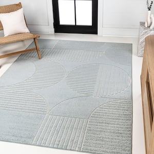 Nordby High-Low Geometric Arch Scandi Striped Light Blue/Cream 3 ft. x 5 ft. Indoor/Outdoor Area Rug