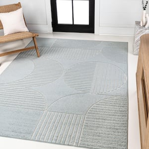 Nordby High-Low Geometric Arch Scandi Striped Light Blue/Cream 4 ft. x 6 ft. Indoor/Outdoor Area Rug