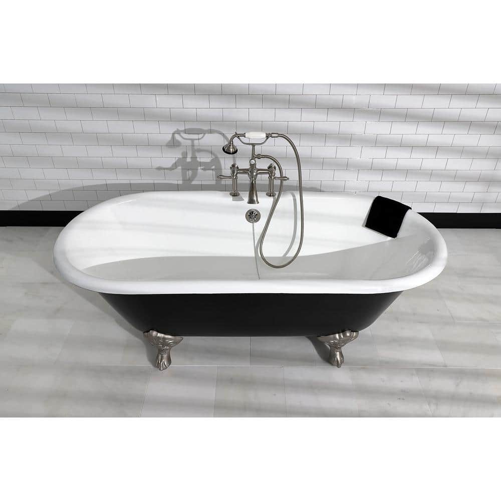 Classic 66-Inch Black and White Cast Iron Double Ended Clawfoot Bathtub