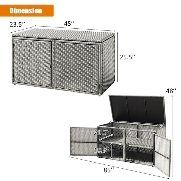 45 in. W x 23.5 in. D x 25.5 in. H Gray Outdoor Garden Patio PE Rattan Outdoor Storage Cabinet (88 Gal.)
