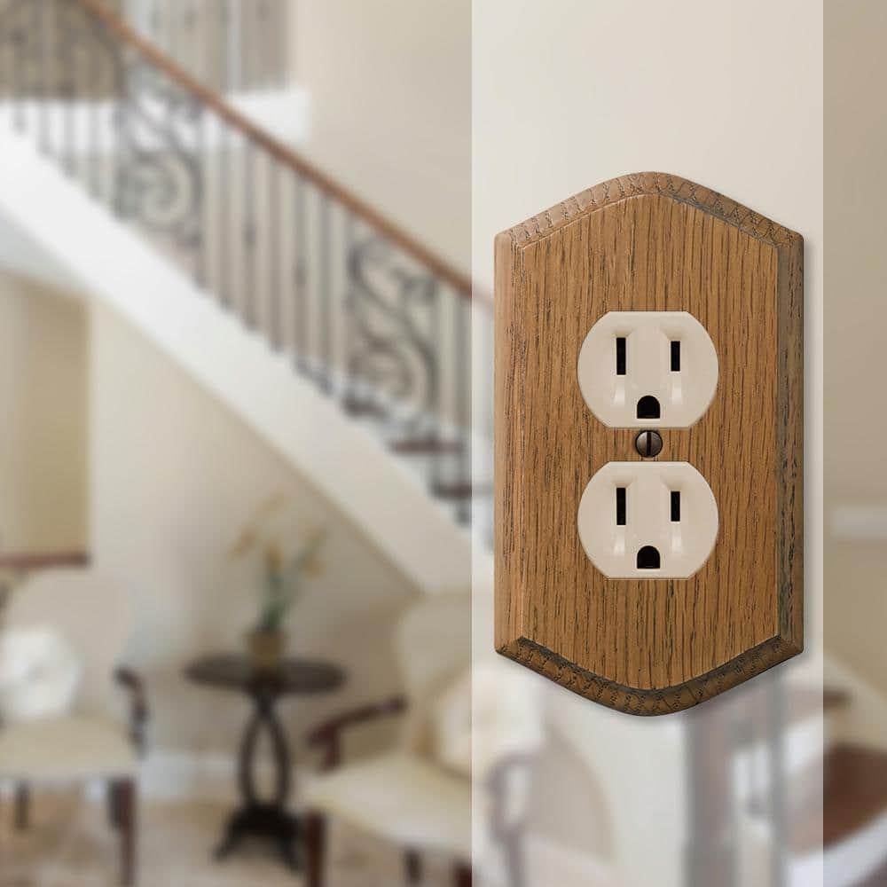 Amerelle Medium Oak 1-Gang Duplex Wood Wall Plate