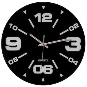 Black Decorative Unique Modern Round Glass Wall Clock, for Living Room, Kitchen, Dining or Bedroom