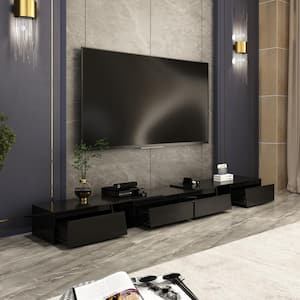 Modern Wood Black TV Media Console Entertainment Center with Adjustable Length and Drawers Fits TV's up to 100 in.