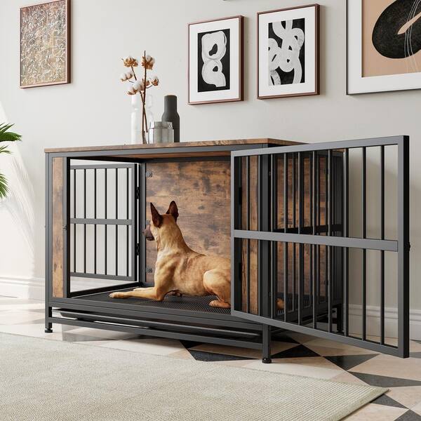 Tunearary 39 in. Outdoor Solid Wood Dual-Door Dog House, Wooden