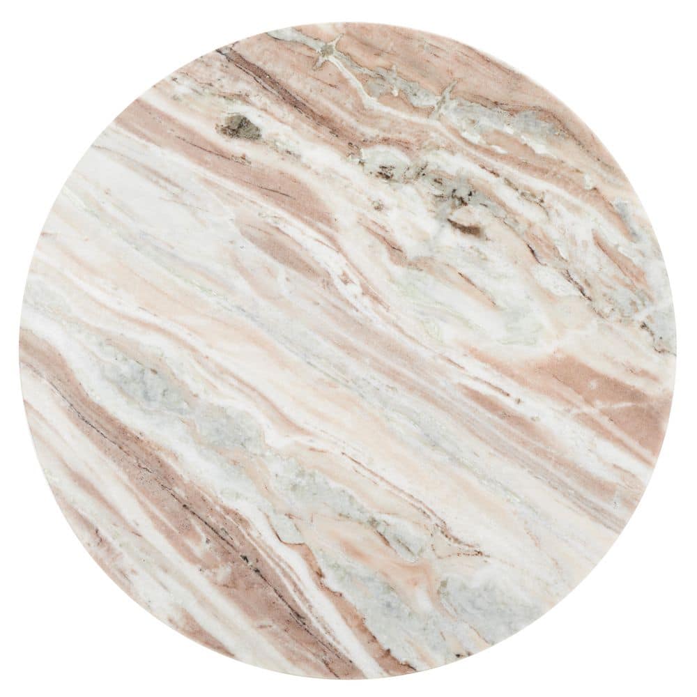 Valentia 20.5 in. White/Brown Round Marble End Table - thumbnail 4