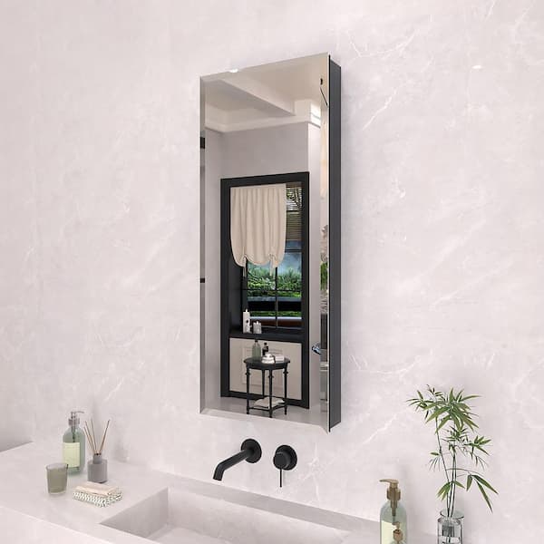 15 in. x 36 in. Frameless Recessed or Surface-Mount Beveled Single Mirror Bathroom Medicine Cabinet
