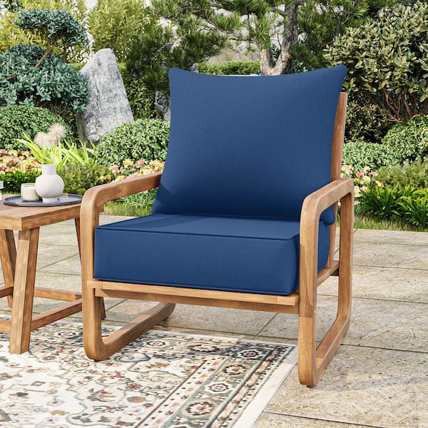 24 in. x 24 in. Deep Seat Outdoor Lounge Cushion with Backrest, Premium Waterproof Patio Furniture Cushions Blue