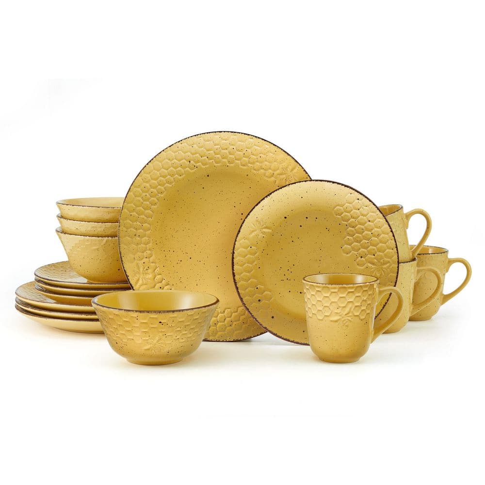 Pfaltzgraff Bumblebee 16-Piece Yellow Stoneware Dinnerware Set