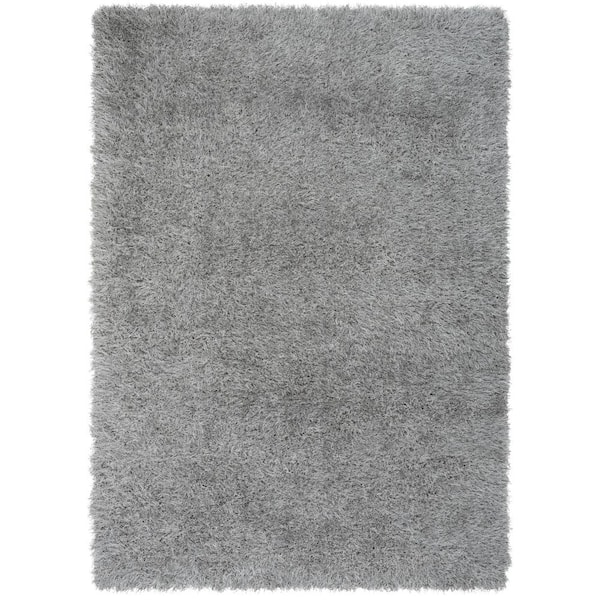 Well Woven Kuki Chie Glam Solid Textured Ultra-Soft Grey 7 ft. 10 in. x 9 ft. 10 in. 2-Tone Shag Area Rug