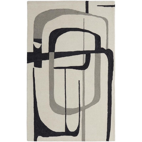 HomeRoots Gray, Ivory Abstract 2 ft. x 8 ft. Area Rug