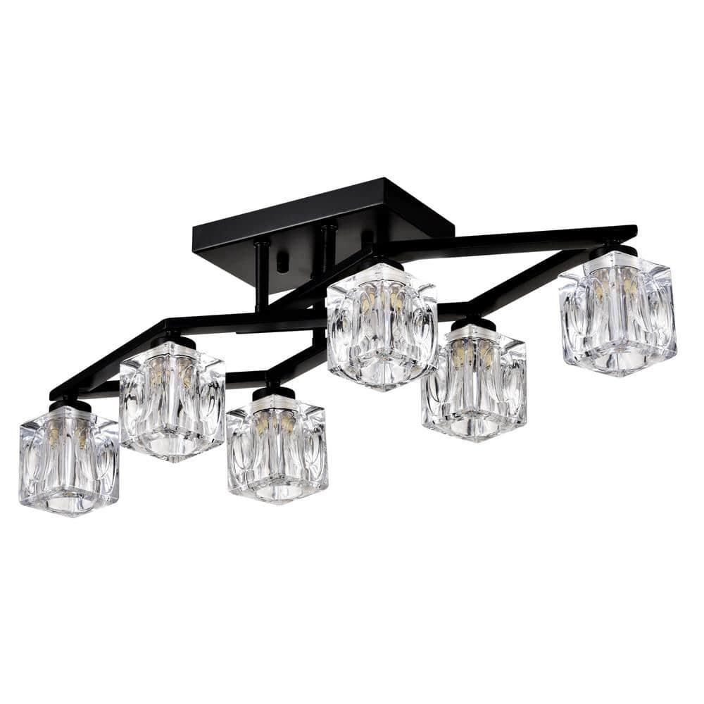 Ceiling Light 52 in. Width 6-Bulbs Required Matte Black Fixture Modern Smar