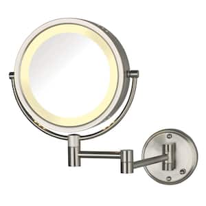 8.5 in. Lighted Wall Makeup Mirror in Nickel, Direct Wire