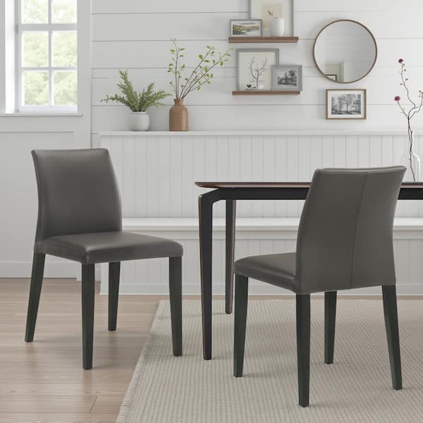 Elyza Full Back Top Grain Leather Upholstered Wood Dining Chairs in Cola (Set of 2)