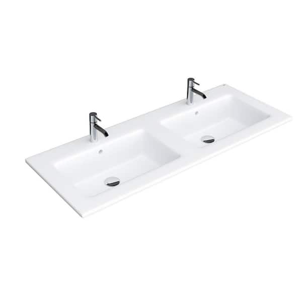 Joy 47 in Double Bowl Drop-In Bathroom Sink in White