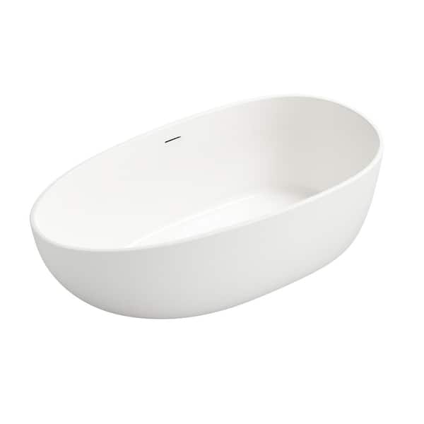 Unbranded 59 in. Stone Resin Flatbottom Non-Whirlpool Freestanding Bathtub in Matte White