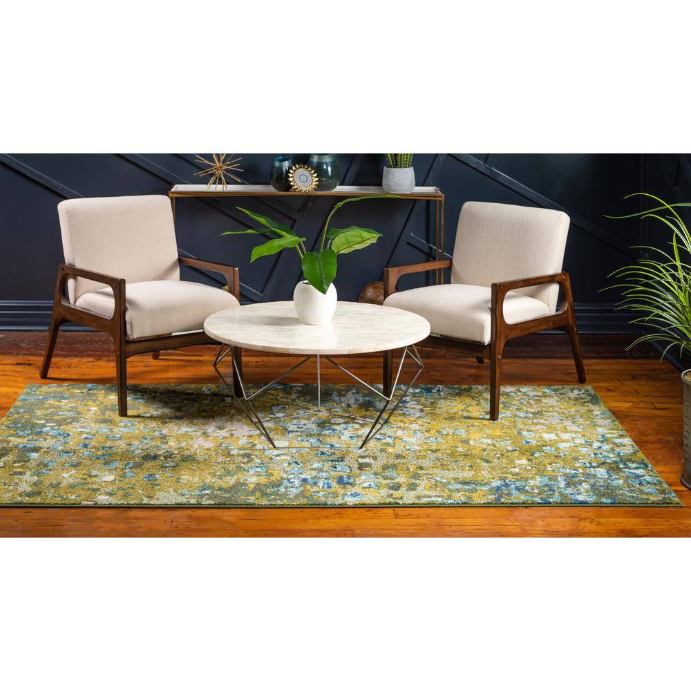 Green Abstract Easy Care Stain-Resistant Indoor Rug, 8 x 11 ft