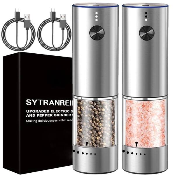 Stainless Steel Automatic Electric Salt and Pepper Grinder Set with LED Light and 6 Coarseness, 2 Pack