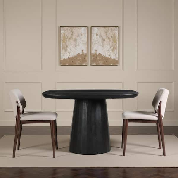 Caelum Rustic Black Solid Acacia Wood 47 in. Pedestal Base Rectangle Dining Table, Seats 4