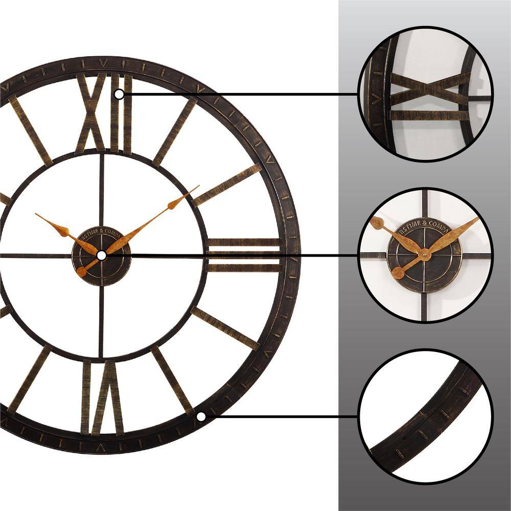 Oversized Bronze and Gold Roman Numeral Wall Clock