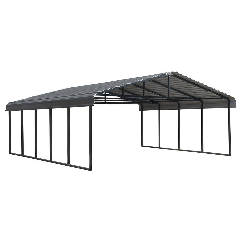 Arrow 20 Ft W X 24 Ft D X 7 Ft H Charcoal Galvanized Steel Carport Car Canopy And Shelter Cphc202407 The Home Depot