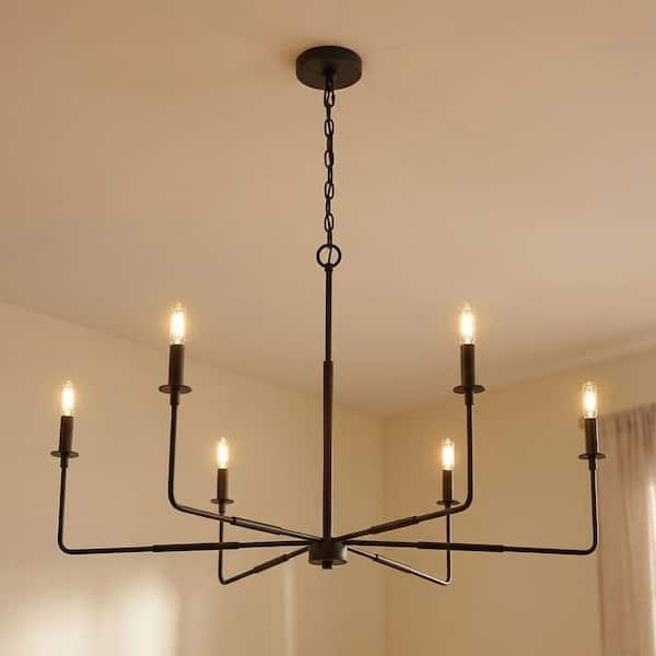 Salerno 42 in. W x 25 in. H 6-Light Matte Black Wide Chandelier with No Bulbs Included