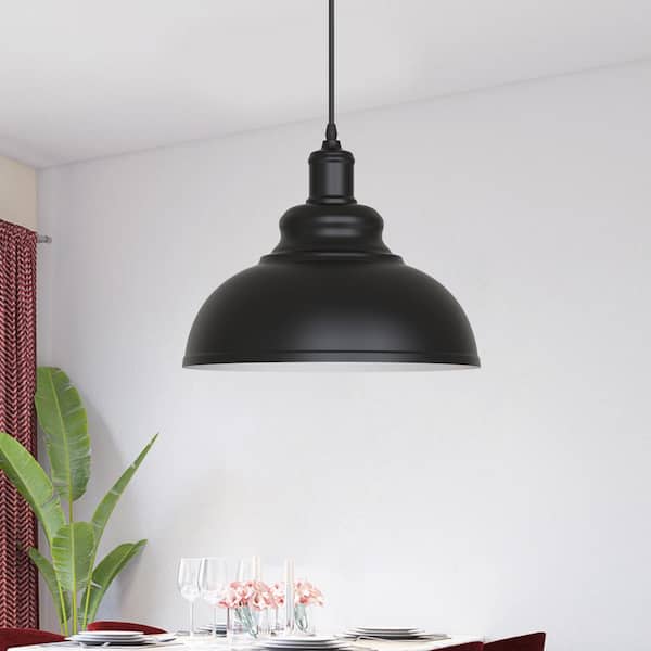 11.81 in. 1-Light Black Dome Pendant Light with Metal Shade, Industrial Modern Hanging Light for Kitchen Island Dining