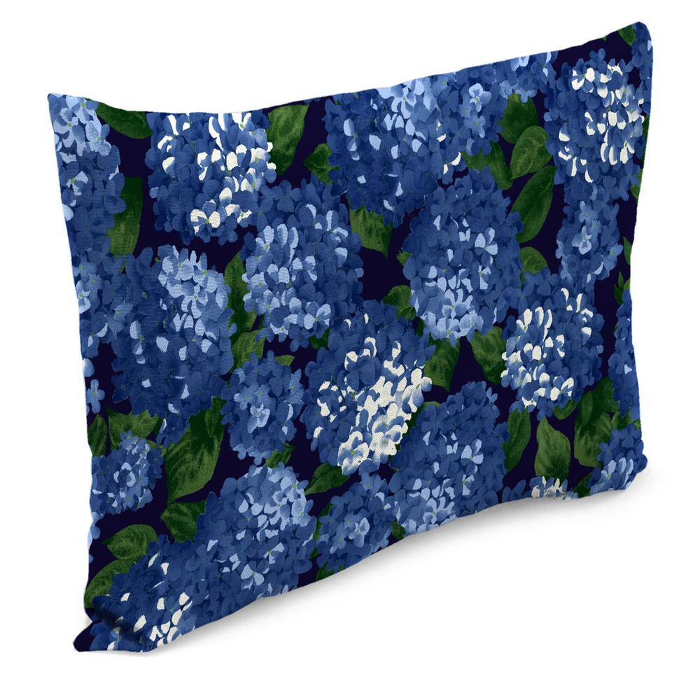 Hydrangea Midnight Blue Floral Rectangular Outdoor Lumbar Throw Pillow Set