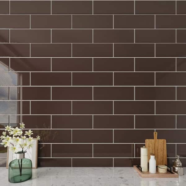 Giorbello Classic Brown 4 in. x 12 in. x 8mm Glass Subway Tile (5 sq ...