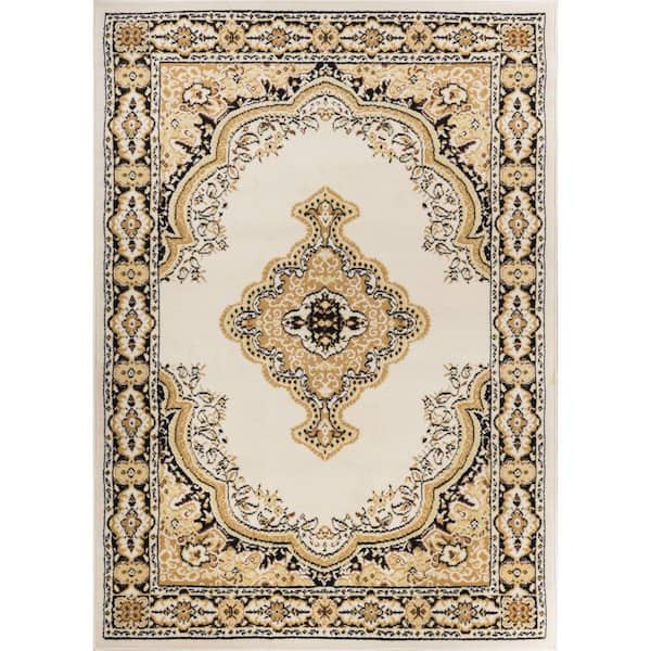Well Woven Miami Tehran Traditional Medallion Ivory 9 ft. x 13 ft. Area Rug