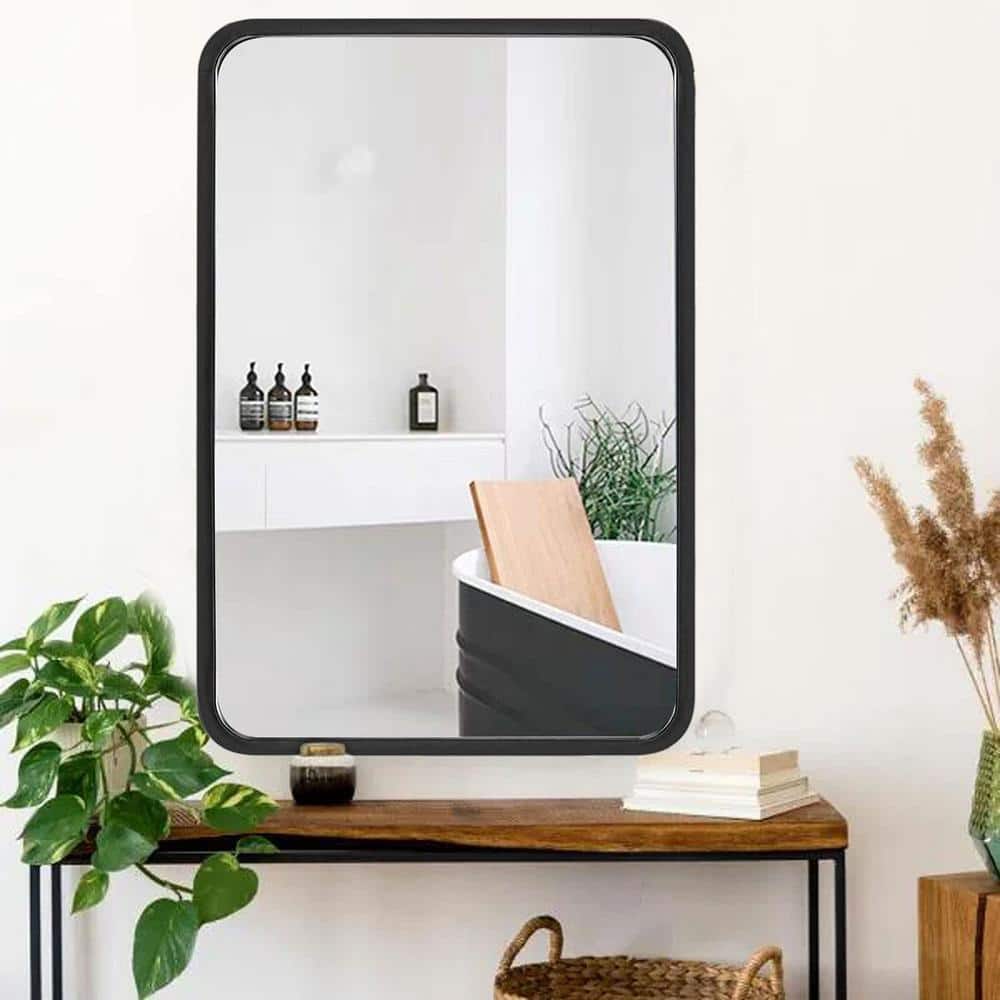 Matt Black Rounded Rectangle Bathroom Vanity Mirror 22x30"