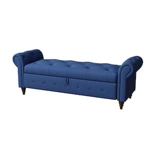 Nordic Blue Fabric Bed Bench With Storage Compartment 25 in. H x 63 in. W x 22 in. D
