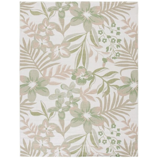 SAFAVIEH Courtyard Ivory/Green 8 ft. x 10 ft. Botanical Leaves Indoor/Outdoor Area Rug