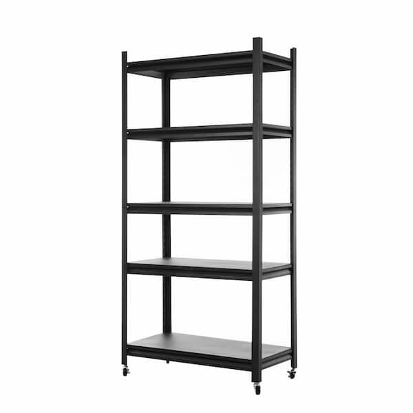 Siavonce 5-Shelf Kitchen Metal Pantry Organizer Shelves, Adjustable Rack with Rollers, Storage Rack Unit Organizer, Black