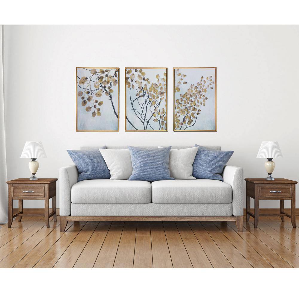 Golden Branches Triptych Canvas Wall Art with Gold Frame