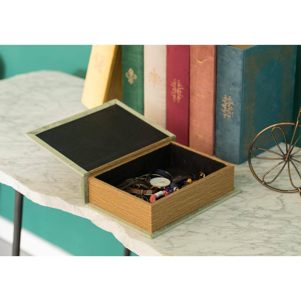 Antique Green Velvet Book Shaped Trinket Storage Box