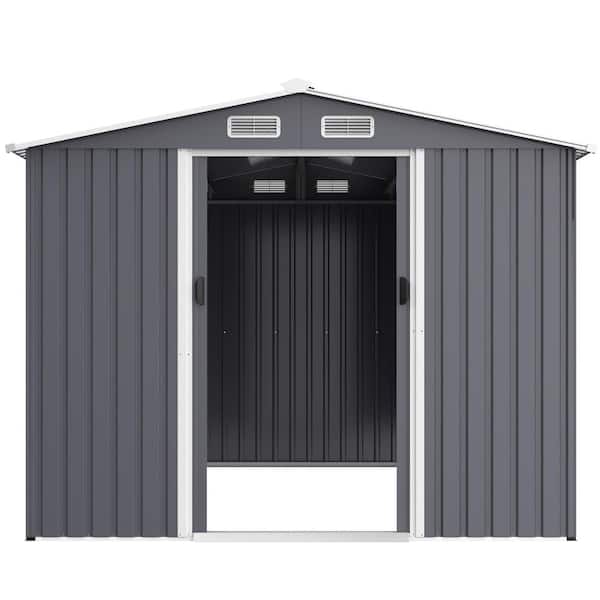 Misopily 8 ft. x 12 ft. Dark Gray Heavy Duty Metal Shed Tool with